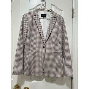 Banana Republic Women Long and Lean Plaid Preppy Blazer Medium Pink Academia